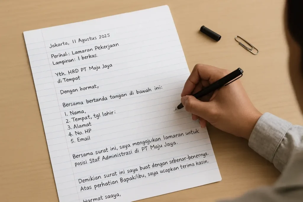 Contoh Surat Lamaran Kerja Tulis Tangan Khusus Operator Produksi