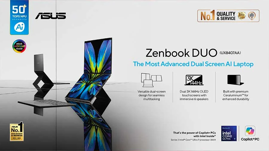 Cari Laptop Core Ultra Coba ASUS Zenbook DUO UX8407 Copilot PC untuk Produktivitas Maksimal