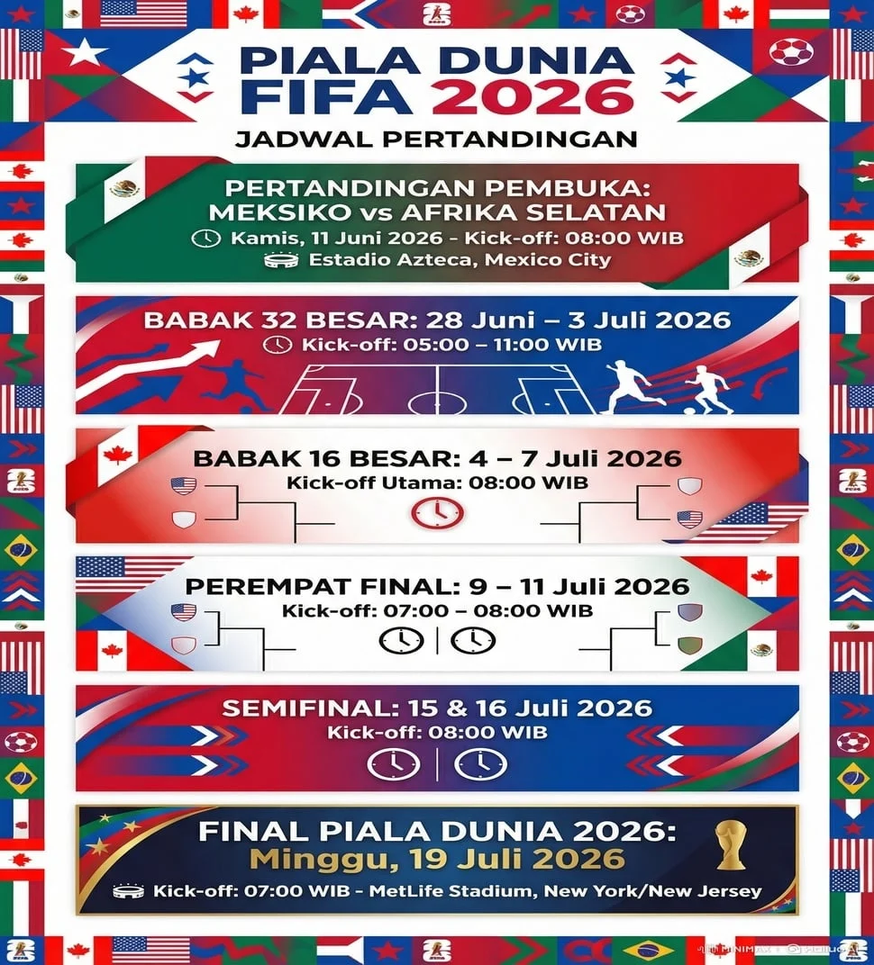 Jadwal Lengkap 16 Besar Piala Dunia 2026 Jam WIB Terbaru