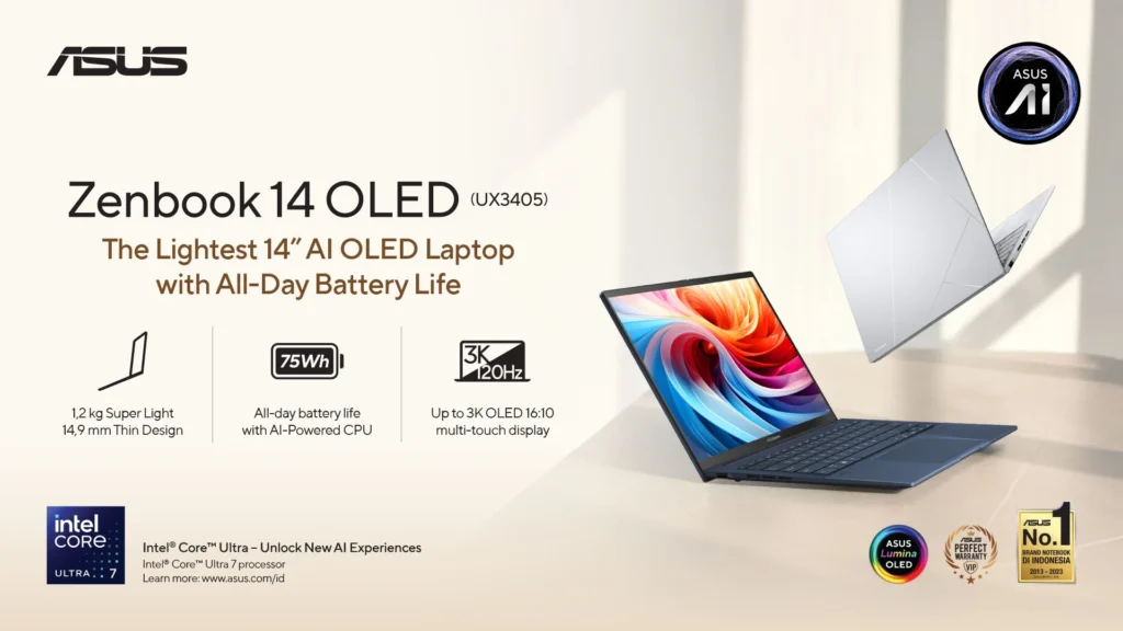 ASUS Zenbook 14 OLED: Laptop AI Ringan dengan Baterai Tahan Lama