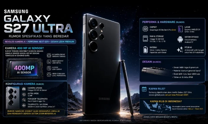 Bocoran Lengkap Spesifikasi Utama dan Kamera Samsung Galaxy S27 Series
