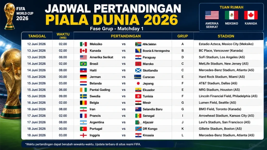 Jadwal Piala Dunia 2026: Pertandingan Seru dan Tiket di Spanyol